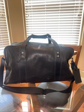Coach Black Leather Duffel Bag with Shoulder Strap